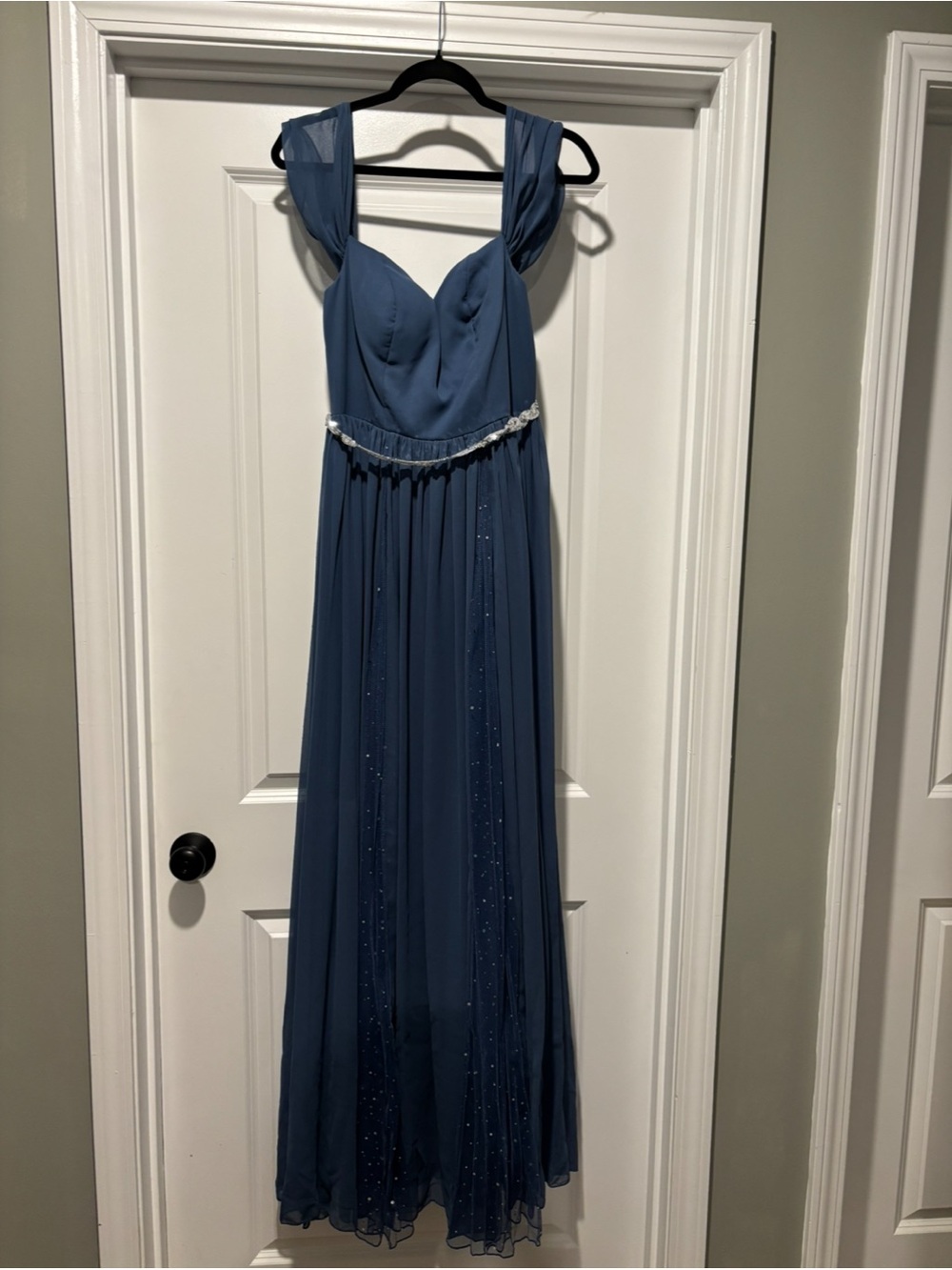SHEIN Elegant Blue Evening Gown with Beaded Waist